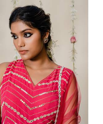Fuschia pink pleated embroidered peplum sharara set 4