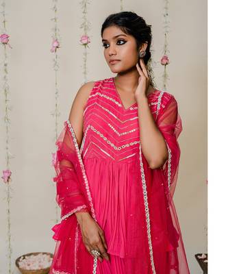 Fuschia pink pleated embroidered peplum sharara set 5