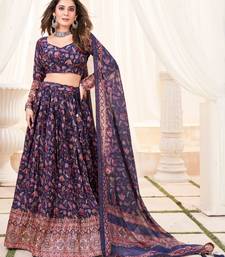 Navyblue Crush Chinon Printed Lehenga With Zabuki Work With unstitched Blouse 