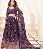 Navyblue Crush Chinon Printed Lehenga With Zabuki Work With unstitched Blouse 