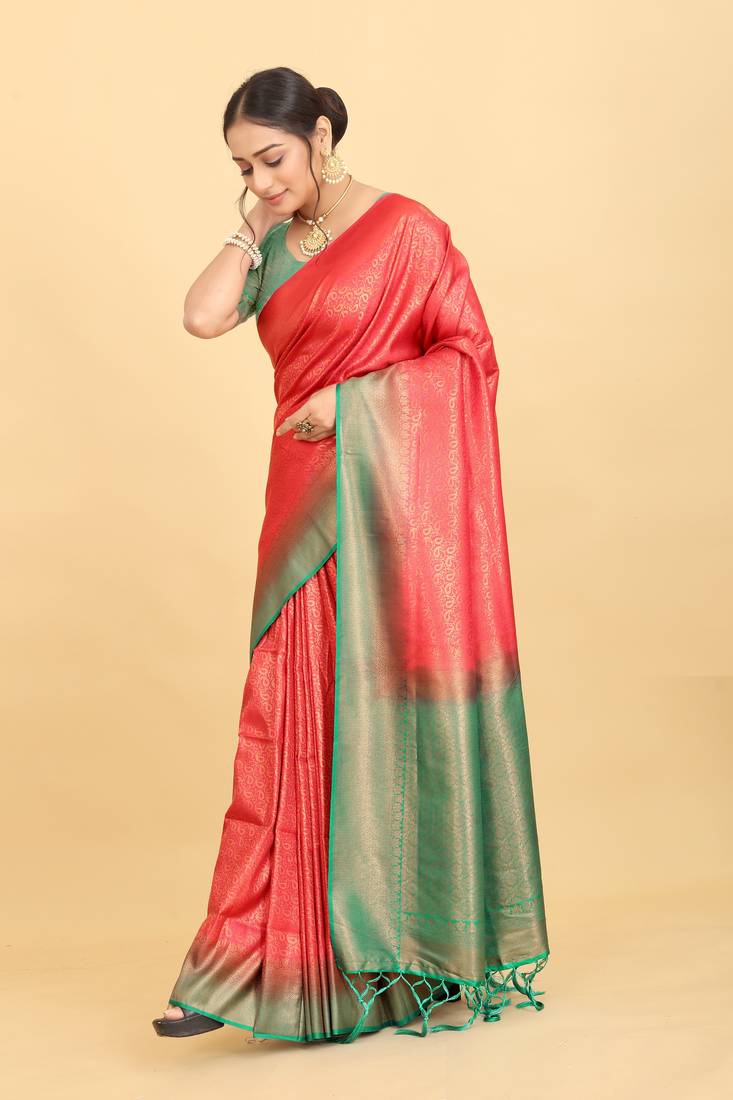 Rajarha Women'S  Saree Length-6.40Meter, Blouse Piece Length-0.90Meter, Red