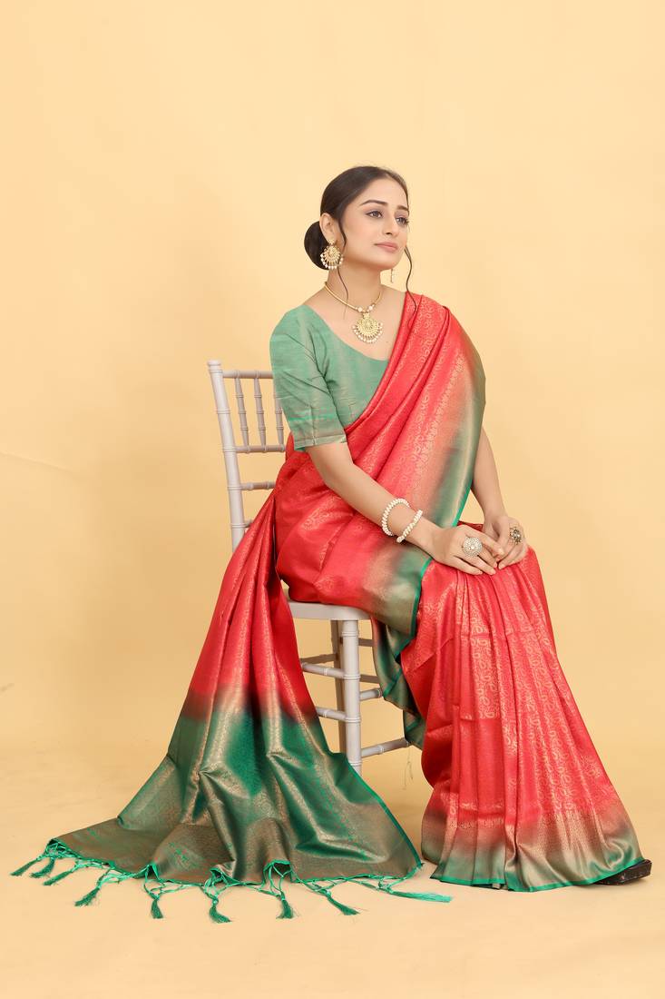 Rajarha Women'S  Saree Length-6.40Meter, Blouse Piece Length-0.90Meter, Red