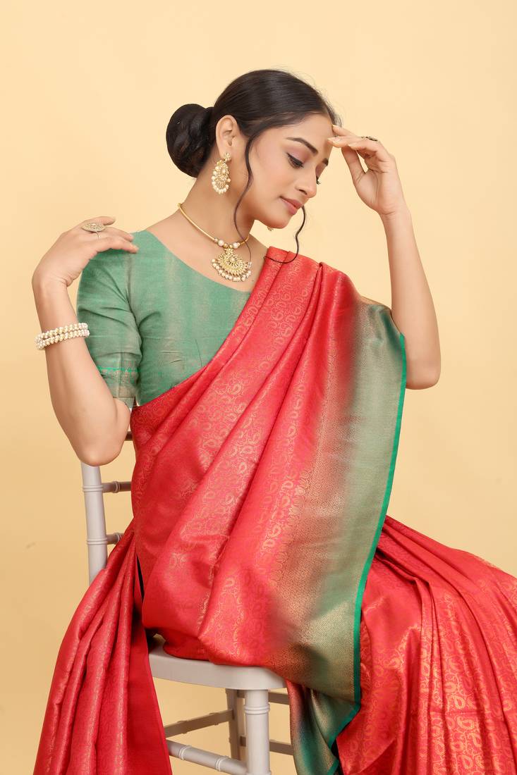 Rajarha Women'S  Saree Length-6.40Meter, Blouse Piece Length-0.90Meter, Red