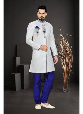 White Embroidered Jacquard Stitched Sherwani 2