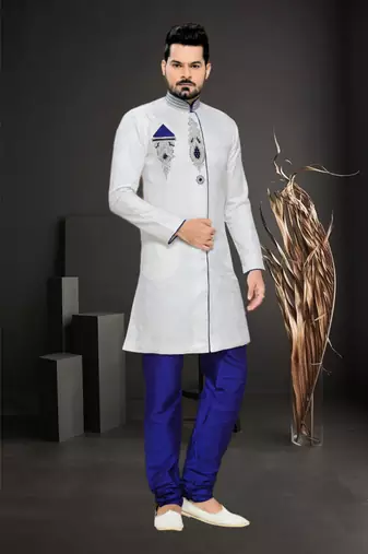 White Embroidered Jacquard Stitched Sherwani
