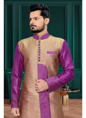 Copper Plain Art Silk Stitched Sherwani 3