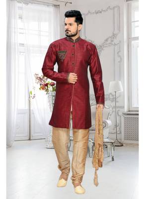 Maroon Embroidered Art Silk Stitched Sherwani 2