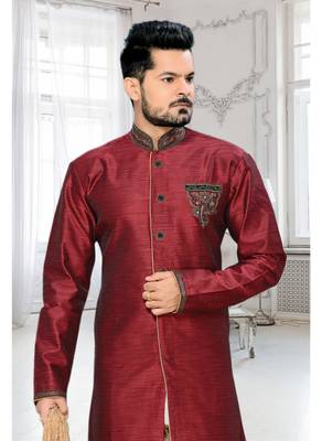 Maroon Embroidered Art Silk Stitched Sherwani 3