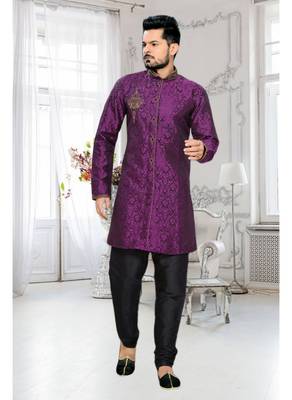 Purple Embroidered Art Silk Stitched Sherwani 2
