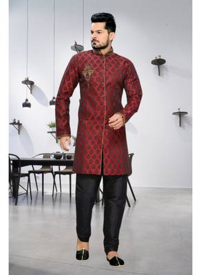 Maroon Embroidered Jacquard Stitched Sherwani 2