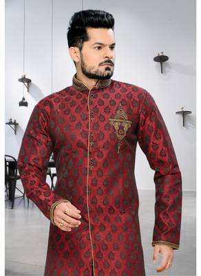 Maroon Embroidered Jacquard Stitched Sherwani 3