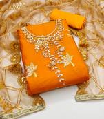 Women's orange handwork heavy embroidered dupatta organza dress material