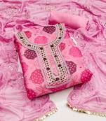 Women's pink sequence work, position print embroidered dupatta dress material