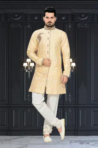 Gold Embroidered Jacquard Stitched Sherwani