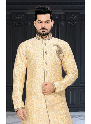 Gold Embroidered Jacquard Stitched Sherwani 3