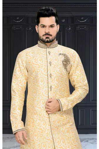 Gold Embroidered Jacquard Stitched Sherwani