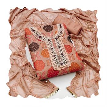 Women's rust sequence work,position print embroidered dupatta organza dress material 3