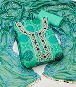 Women's sea green sequence work, position print embroidered dupatta organza dress material