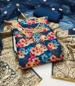 Women's multi designer digital print banarasi woven dupatta organza dress material