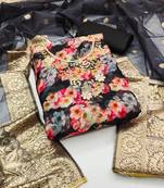 Women's multi unstitched designer digital print  banarasi woven dupatta organza dress material (msmfc11291c)