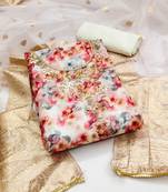 Women's multi designer digital print banarasi woven dupatta organza dress material