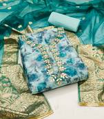 Women's multi designer digital print banarasi woven dupatta organza dress material