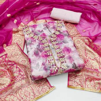 Women's multi designer digital print banarasi woven dupatta organza dress material 1