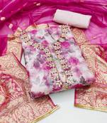 Women's multi designer digital print banarasi woven dupatta organza dress material