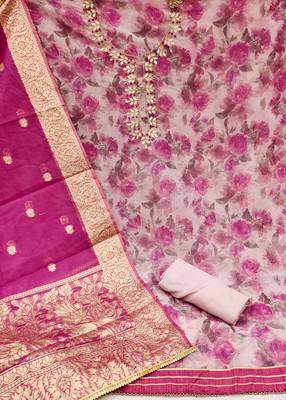 Women's multi designer digital print banarasi woven dupatta organza dress material 2