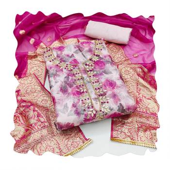 Women's multi designer digital print banarasi woven dupatta organza dress material 3