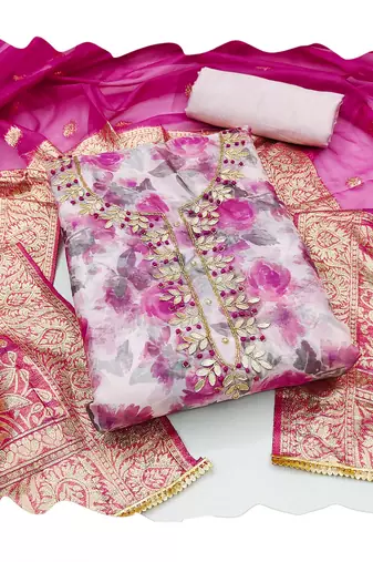 Women's multi designer digital print banarasi woven dupatta organza dress material