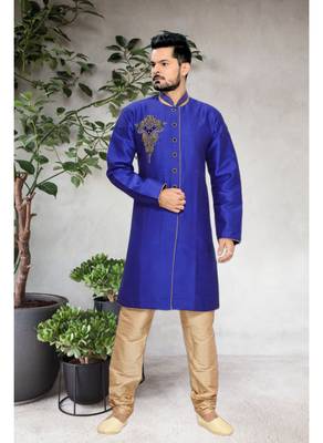 Blue Embroidered Jacquard Stitched Sherwani 2