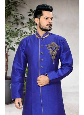 Blue Embroidered Jacquard Stitched Sherwani 3
