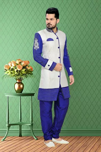 Off White Embroidered Brocade Stitched Sherwani