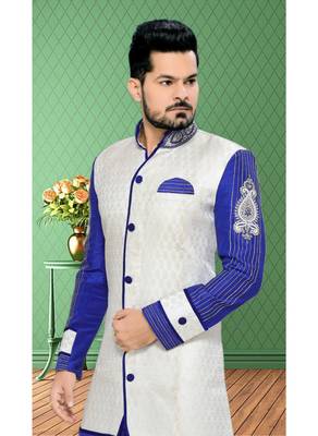 Off White Embroidered Brocade Stitched Sherwani 3