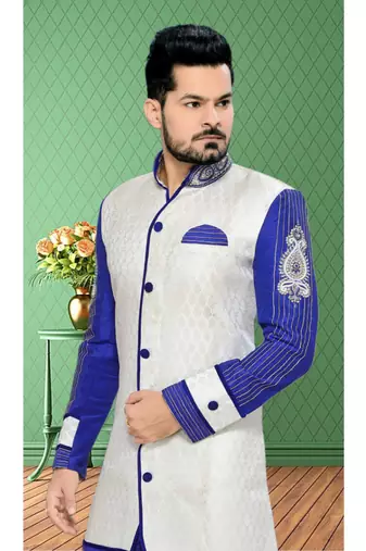 Off White Embroidered Brocade Stitched Sherwani