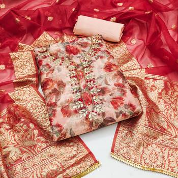 Women's multi designer digital print banarasi woven dupatta organza dress material 1