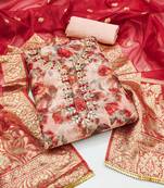 Women's multi designer digital print banarasi woven dupatta organza dress material