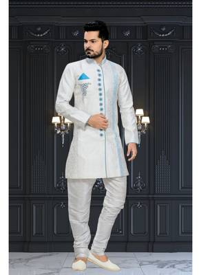 Off White Embroidered Jacquard Stitched Sherwani 2