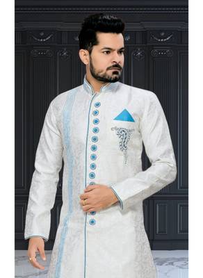 Off White Embroidered Jacquard Stitched Sherwani 3