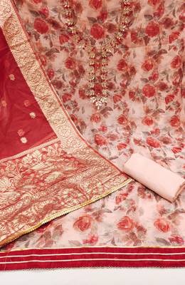 Women's multi designer digital print banarasi woven dupatta organza dress material 2