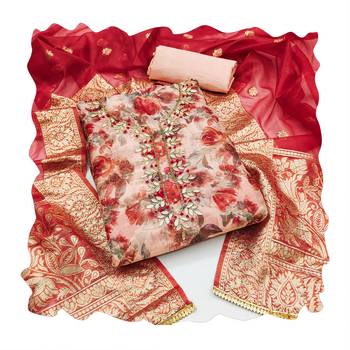 Women's multi designer digital print banarasi woven dupatta organza dress material 3
