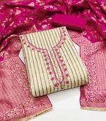 Women's beige stylish handwork banarasi woven dupatta cotton dress material
