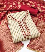 Women's beige stylish handwork banarasi woven dupatta cotton dress material