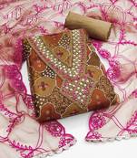 Women's multi sequence work, position print heavy embroidered dupatta organza dress material