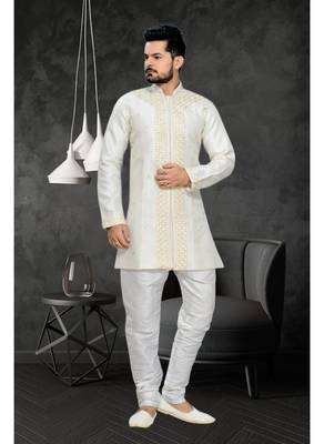 Off White Embroidered Jacquard Stitched Sherwani 2