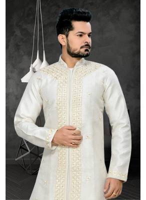 Off White Embroidered Jacquard Stitched Sherwani 3