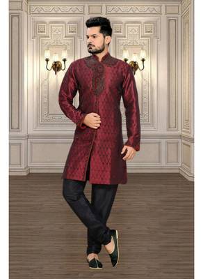Maroon Embroidered Jacquard Stitched Sherwani 2
