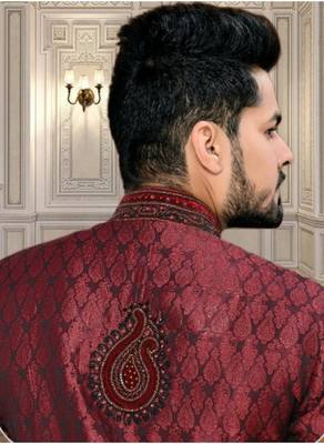 Maroon Embroidered Jacquard Stitched Sherwani 4