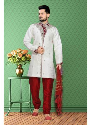 Off White Embroidered Jacquard Stitched Sherwani 2